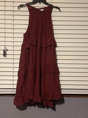 Tiered Sleeveless Ruffle Dress - Burgundy